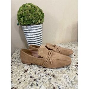 Paolo Women's Tan Suede Square Toe Bow Loafer Flats Shoes Size M